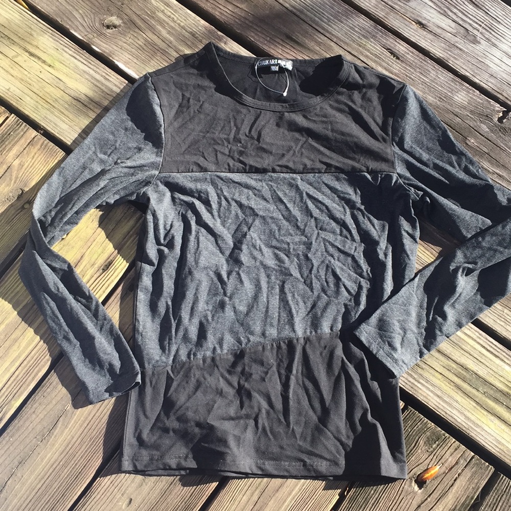 Gray and black striped fitted shirt, NWOT